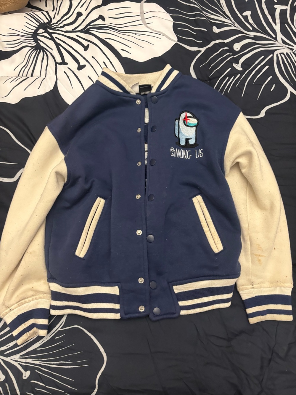 Zara Navy and Cream Among Us Varsity-Style Sweatshirt